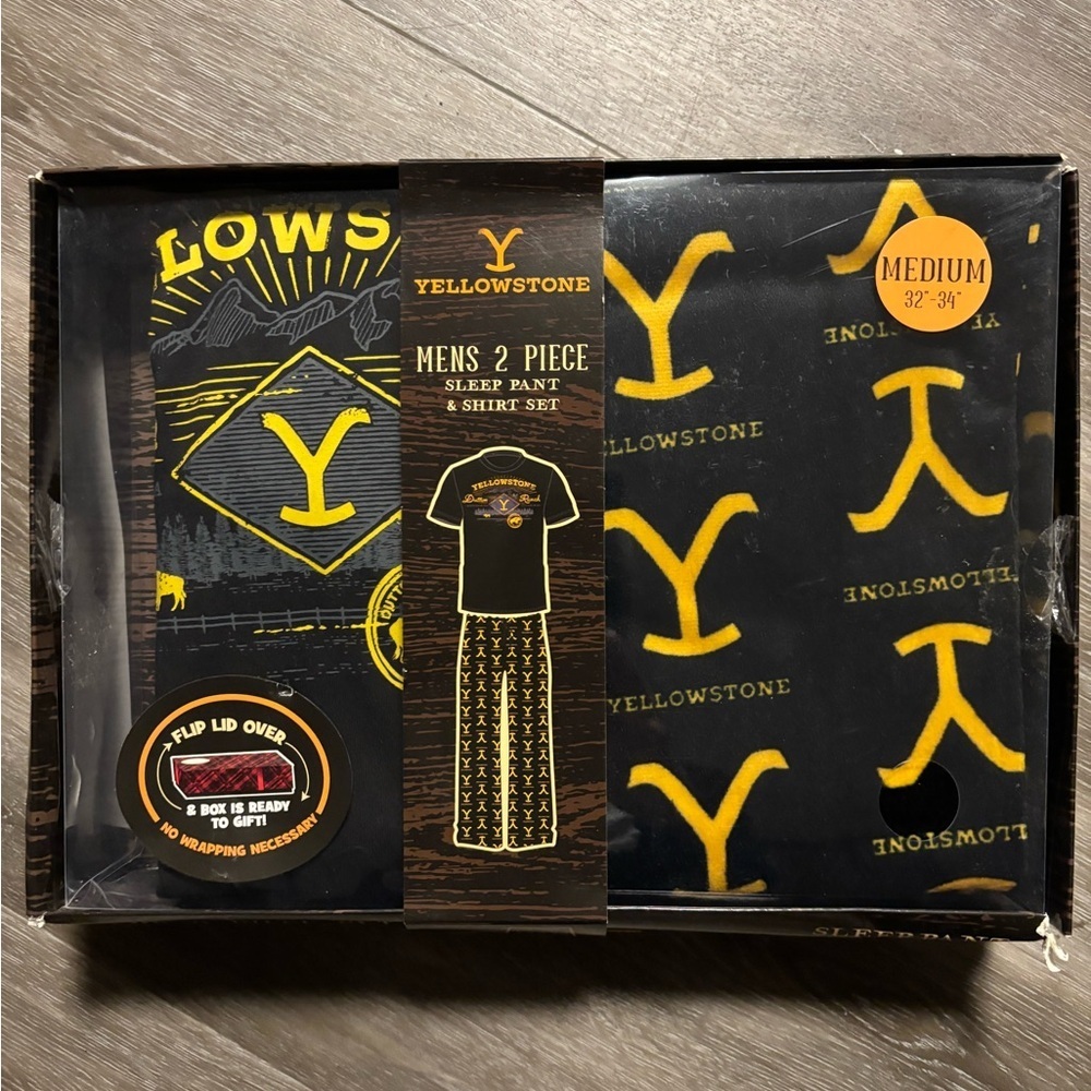 Yellowstone Mens 2-Piece Sleep Set - Black & Yellow Size M New In Gift Box!